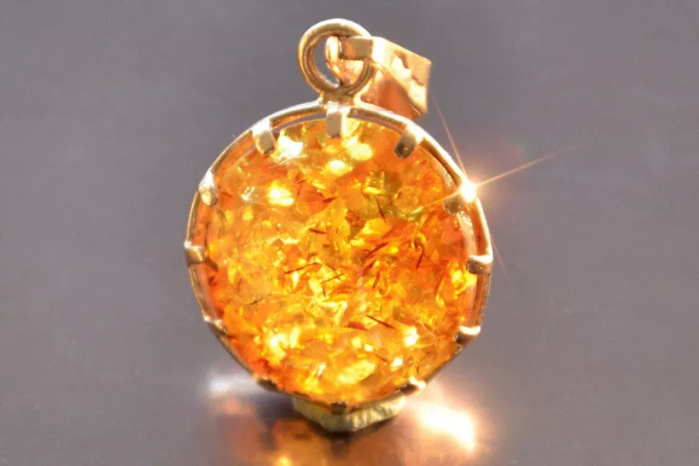 "Genuine Amber Pendant in 14K Vintage Rose Gold" vpab001 vpab001